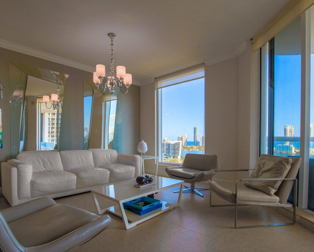 Professional real estate photography of a modern living room in Fort Lauderdale by AdsMiami